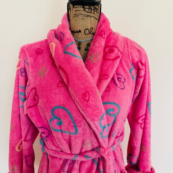 Sonoma Soft Cozy Slumber Party Pink Hearts Wrap Bath Robe Sz 14 - Picture 2 of 11